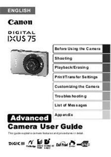 Canon Digital Ixus 75 manual. Camera Instructions.